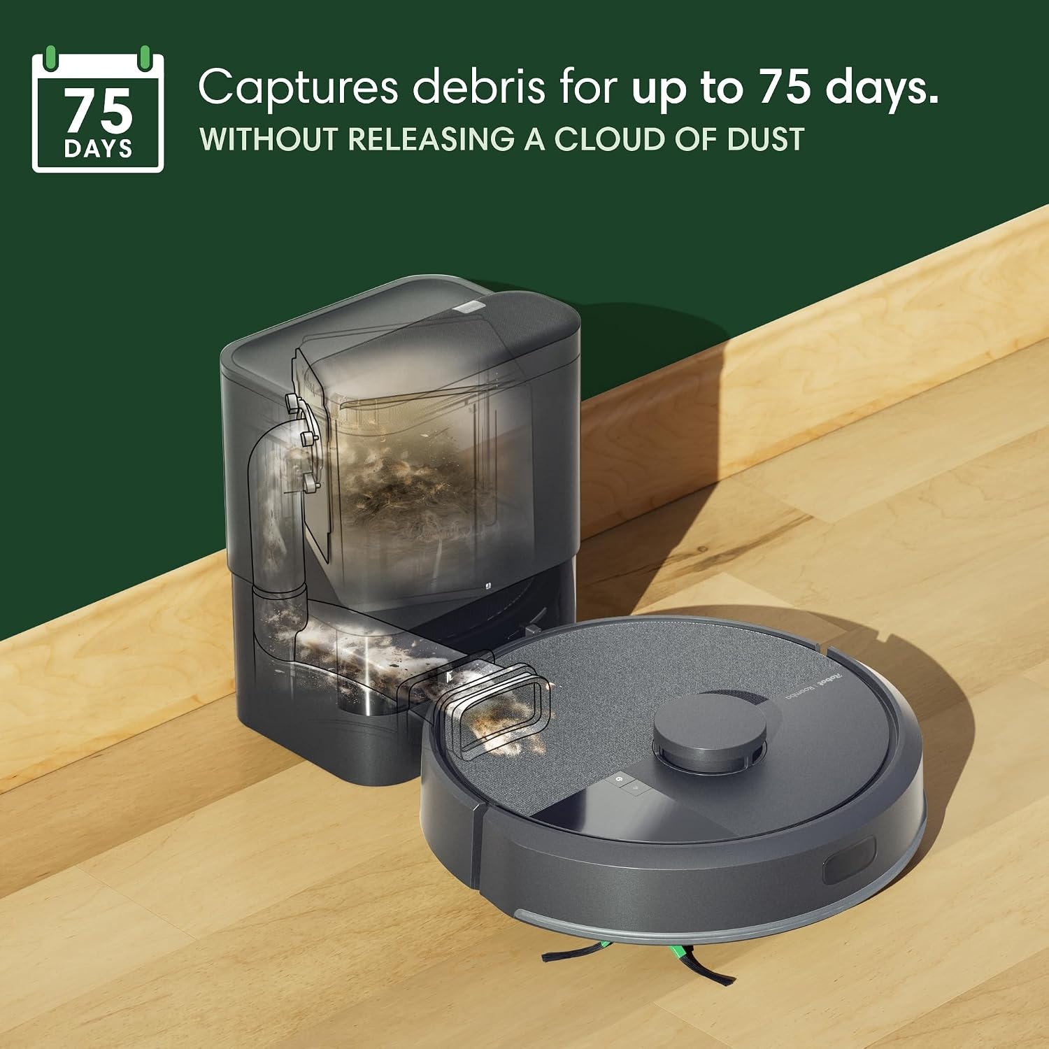 image:imageiRobot Roomba 104 2in1 Vacuum amp Mop Robot SelfEmpties for 75 Days Intense PowerLifting Suction Vacuums All Floors Ideal for Pet Hair LiDAR Smart Navigation Mapping Mops Hard FloorsGray