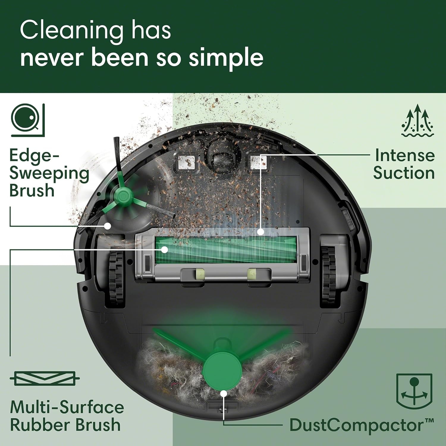 image:imageiRobot Roomba 205 DustCompactor Vac Robot Vacuum Compacts Dirt Inside No Emptying for 60 Days Space Saving No Dock Needed Bagless Intense PowerLifting Suction LiDAR Navigation MultiSurfaceBlack