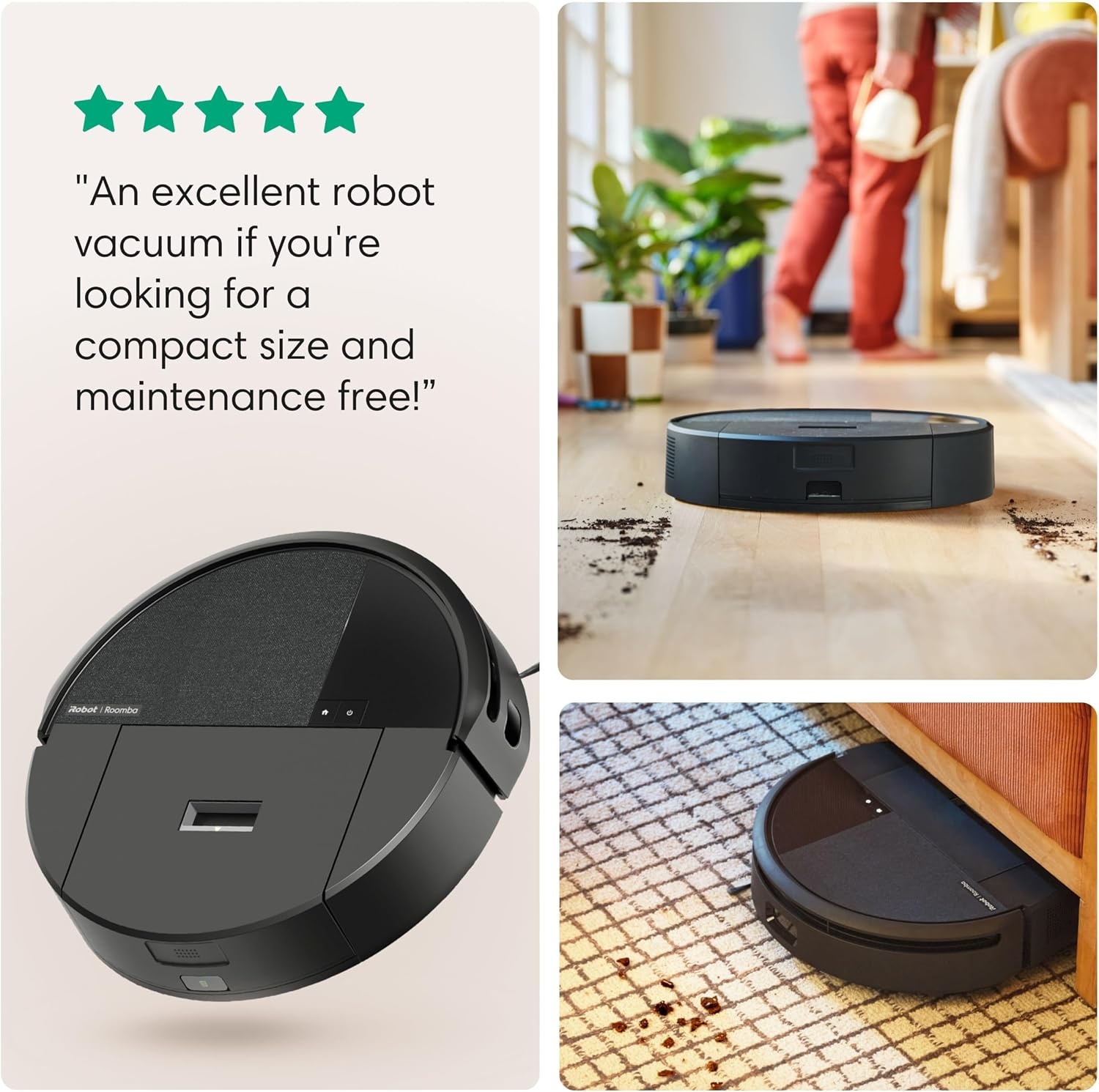 image:imageiRobot Roomba 205 DustCompactor Vac Robot Vacuum Compacts Dirt Inside No Emptying for 60 Days Space Saving No Dock Needed Bagless Intense PowerLifting Suction LiDAR Navigation MultiSurfaceBlack