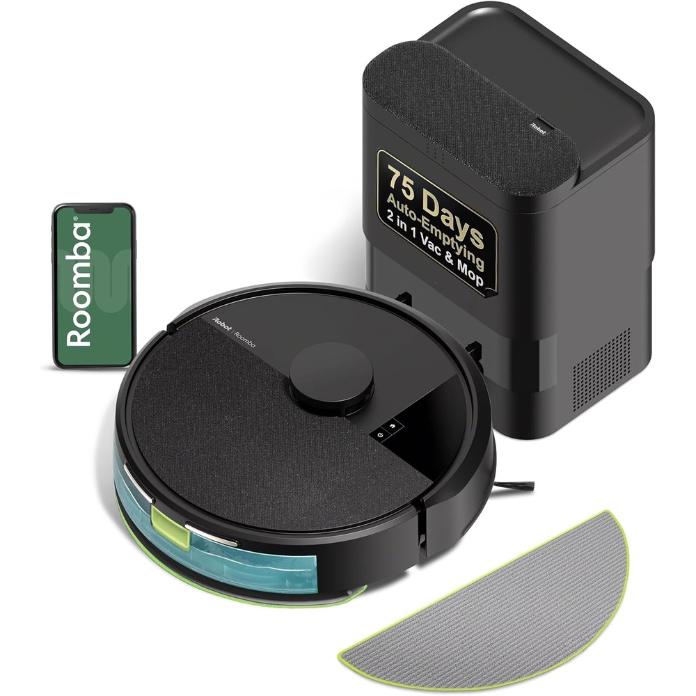 image:imageiRobot Roomba 104 2in1 Vacuum amp Mop Robot SelfEmpties for 75 Days Intense PowerLifting Suction Vacuums All Floors Ideal for Pet Hair LiDAR Smart Navigation Mapping Mops Hard FloorsBlack